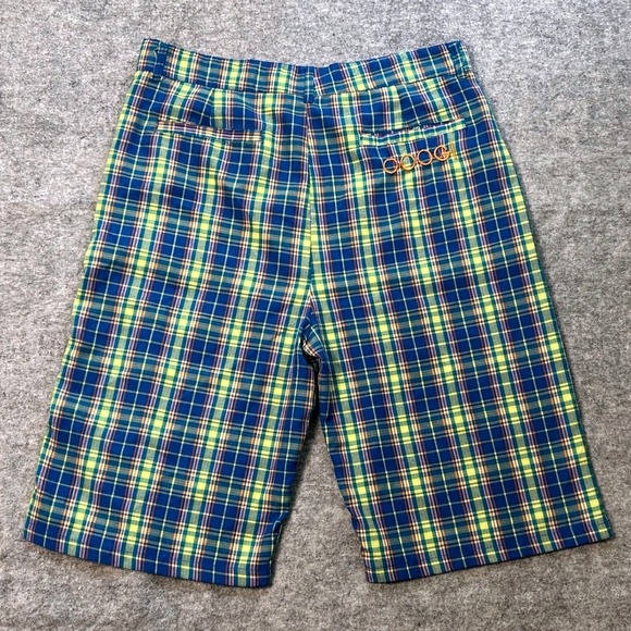 COOGI Mens Plaid Shorts Size 36 Blue Yellow Orange Bermuda Streetwear Summer - Picture 1 of 11